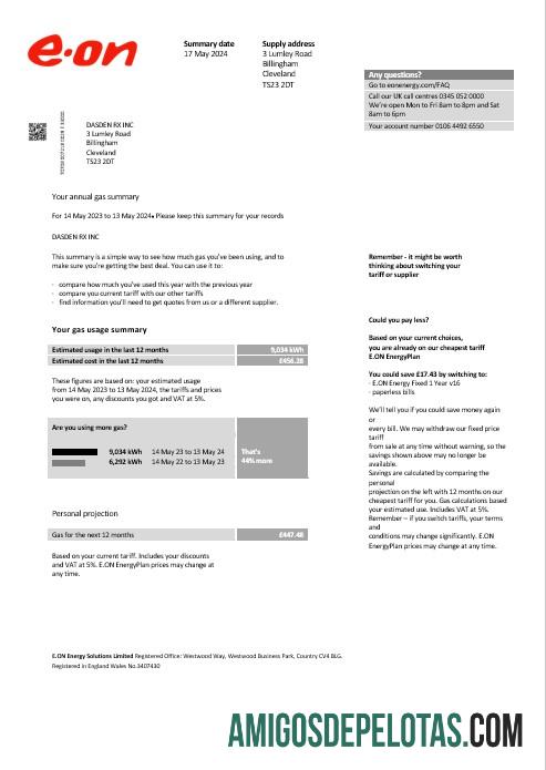 Para baixar modelo de fatura de serviços públicos E.ON do Reino Unido em formatos Word e PDF, versão 2